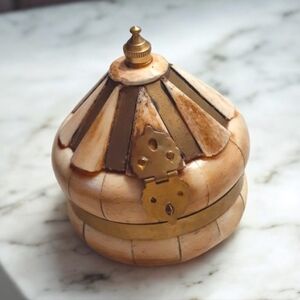 Vintage 1990s Indian Sudha-Style Camel Bone & Brass Trinket/Jewelry Box 3 3/16"
